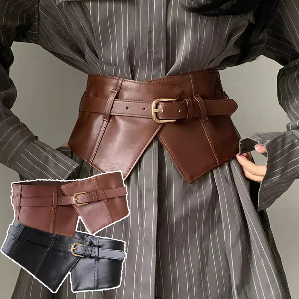 Hot Pin Buckle Wide Belts Retro Waist  PU Leather Corset
