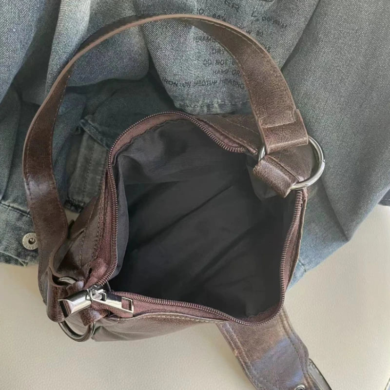 Spring Hot Selling Maillard Style Retro Style Small Bag Wasteland Style Vintage Leather Shoulder Armpit Bag