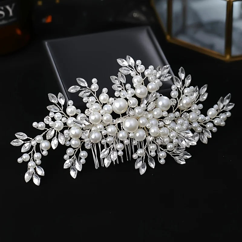 Luxurious Pearl Hair Comb Headband Rhinestone Pearl Hair Accessories For Women Accessories Headpiece