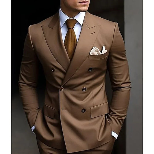 High Quality Men's Suits Double Breasted Bespoke Double Breasted Peaked Lapel Formal Blazer Slim Fit 2 Piece Jacket Pants