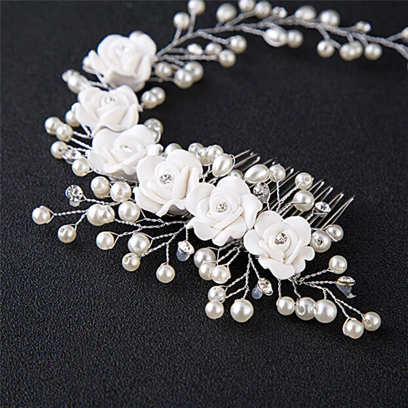 Hair Color Pearl Wedding Hair Combs Hair Accessories for Bridal Flower Headpiece Women Bride Hair ornaments Jewelry