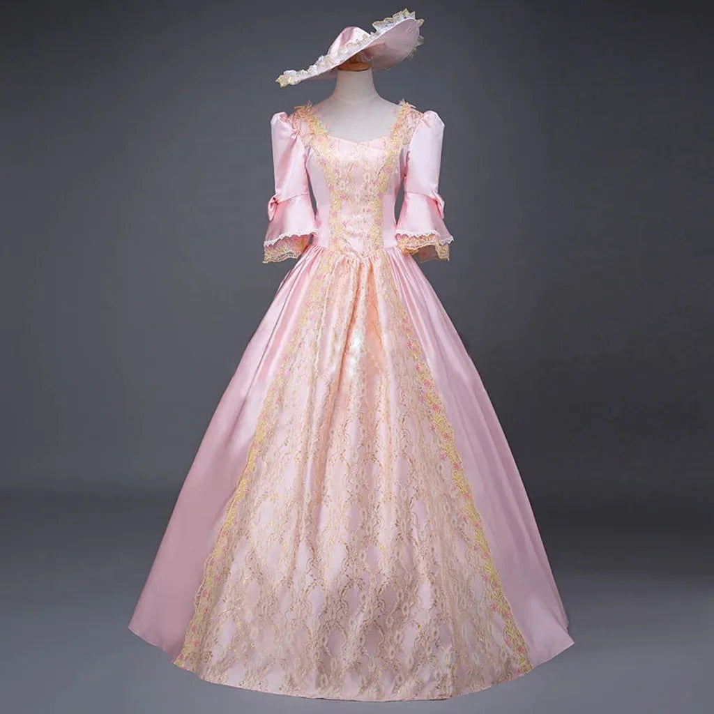Elegant Temperament Palace Lace Princess Dress Women Medieval Lace Patchwork High Waist Court Dress