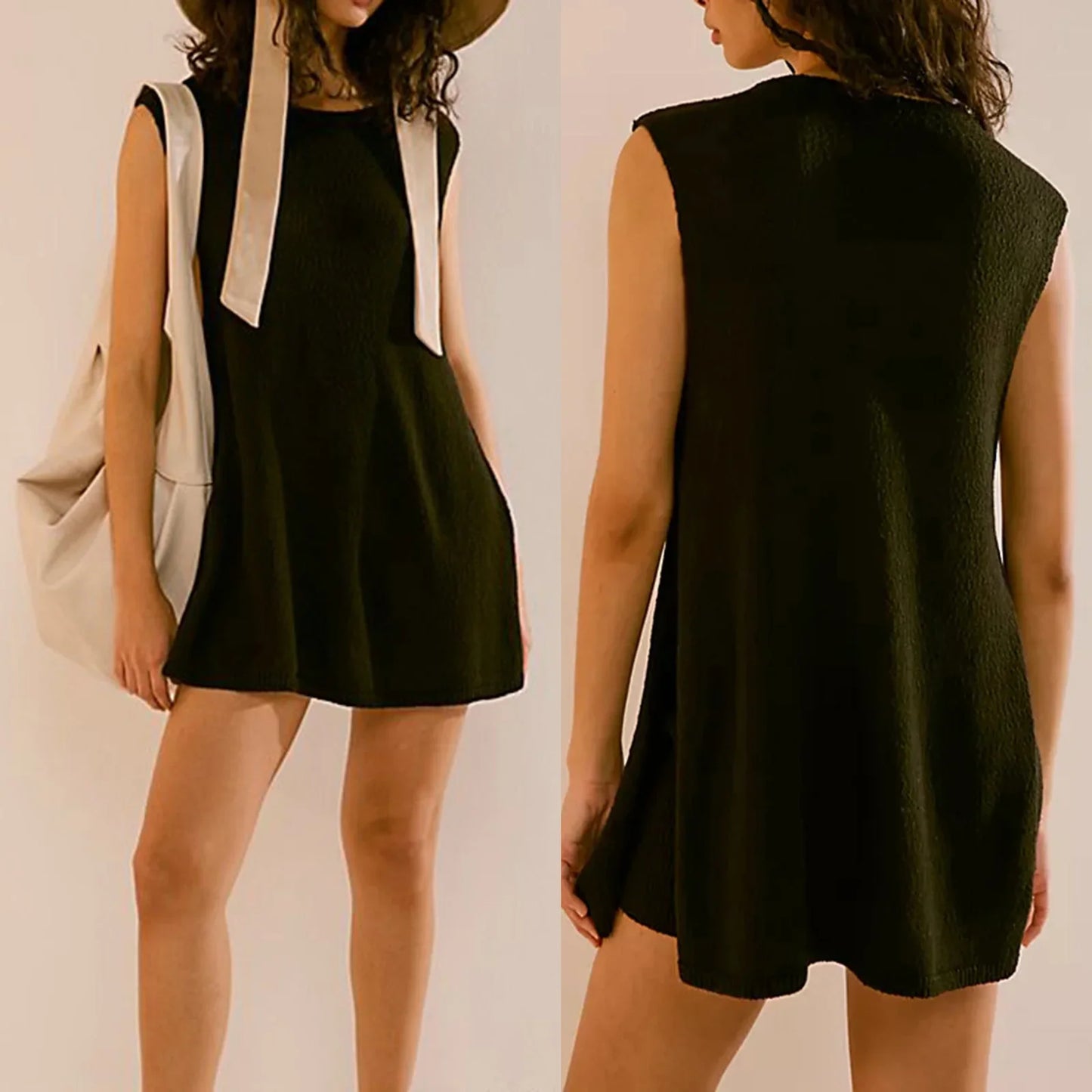 Women's Knitted Set Sleeveless Crew Neck High Slit Pullover Tank Tops with Elastic Waist Shorts Summer Outfits
