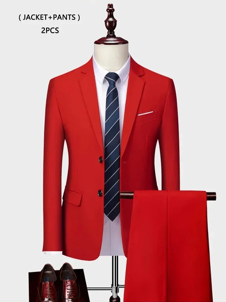 ( Jacket +Vest+ Pants ) Luxury Men's High-end Brand Solid Color Business Office Suit 3Pcs & 2Pcs Groom Wedding Party Suit Tuxedo