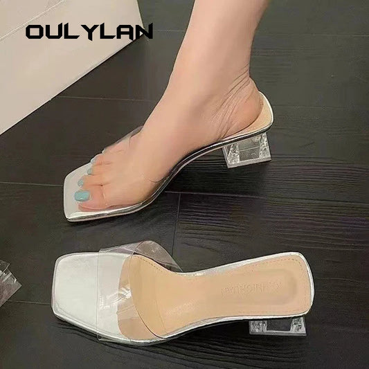 High Heel Sandals Summer Casual Shoes Square Heel Open Toe Ankle Strap