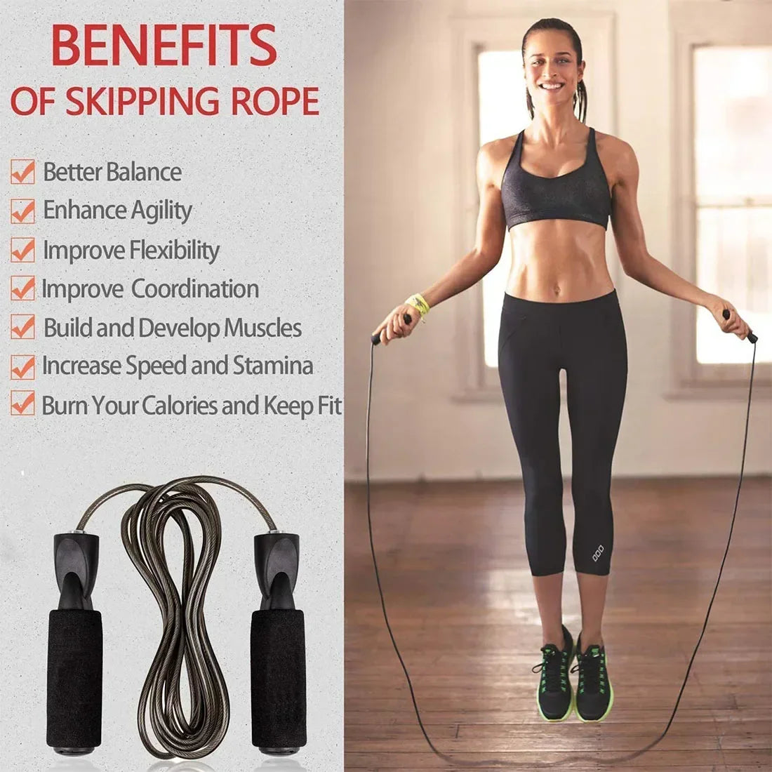 Adjustable Jump Rope For Speed Skipping Exercise Weight-Loss Fitness Women Men Steel Ropes With Bearings