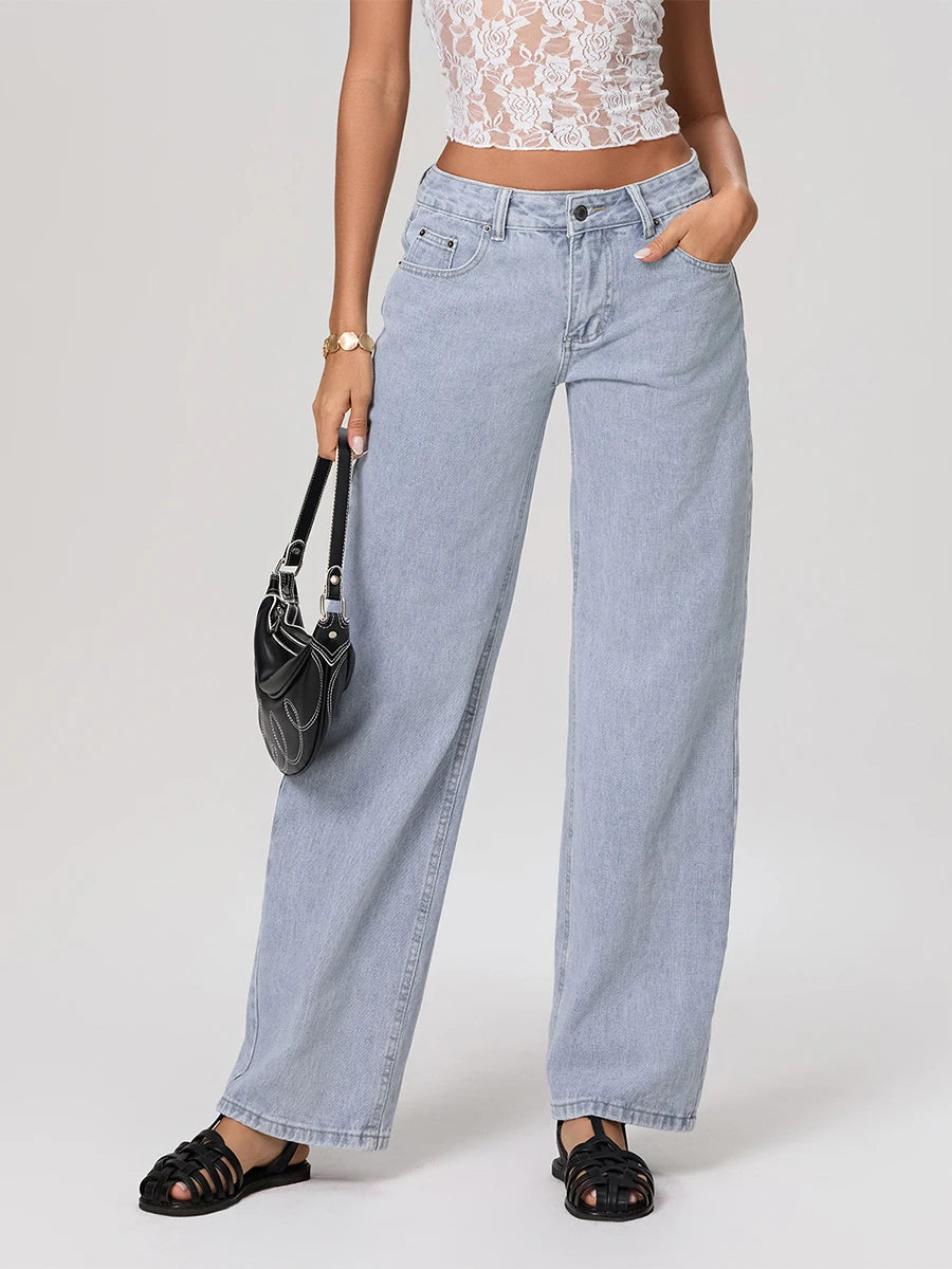 Women s Relaxed Fit Low Rise Denim Jeans with Stylish Pockets and Straight Leg Design for a Trendy Summer Look
