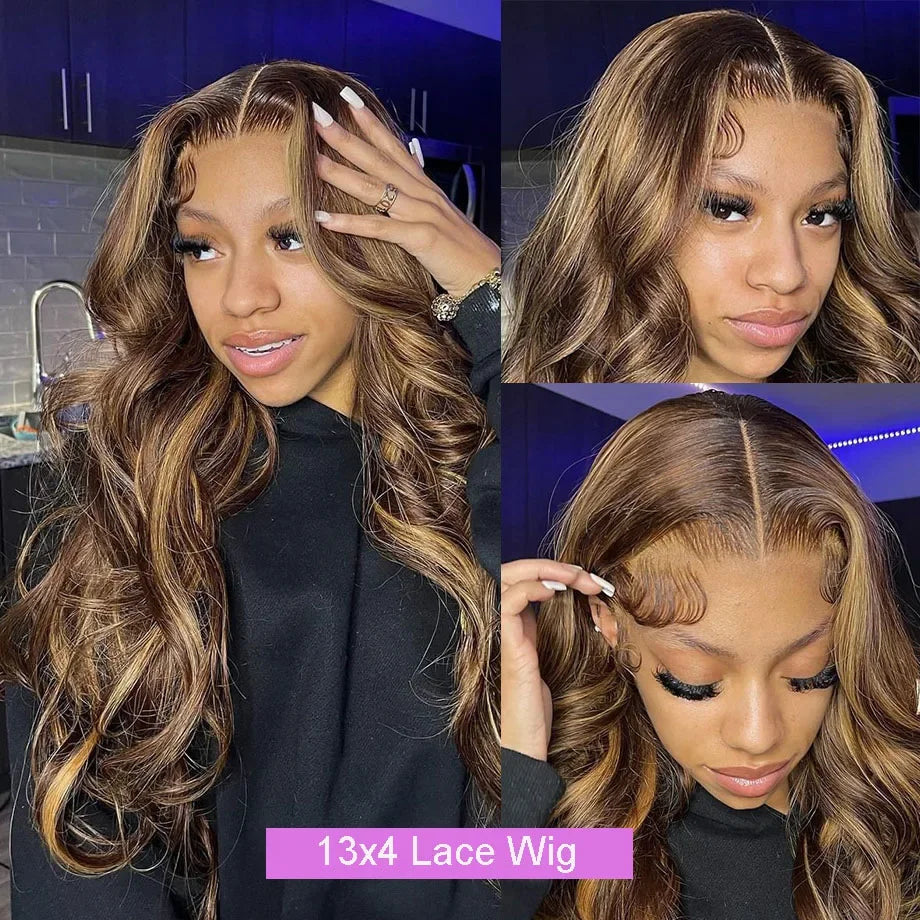 13x6 Hd Transparent Body Wave Lace Front Wig Colored Highlight Human Hair Wigs  4/27 Blonde