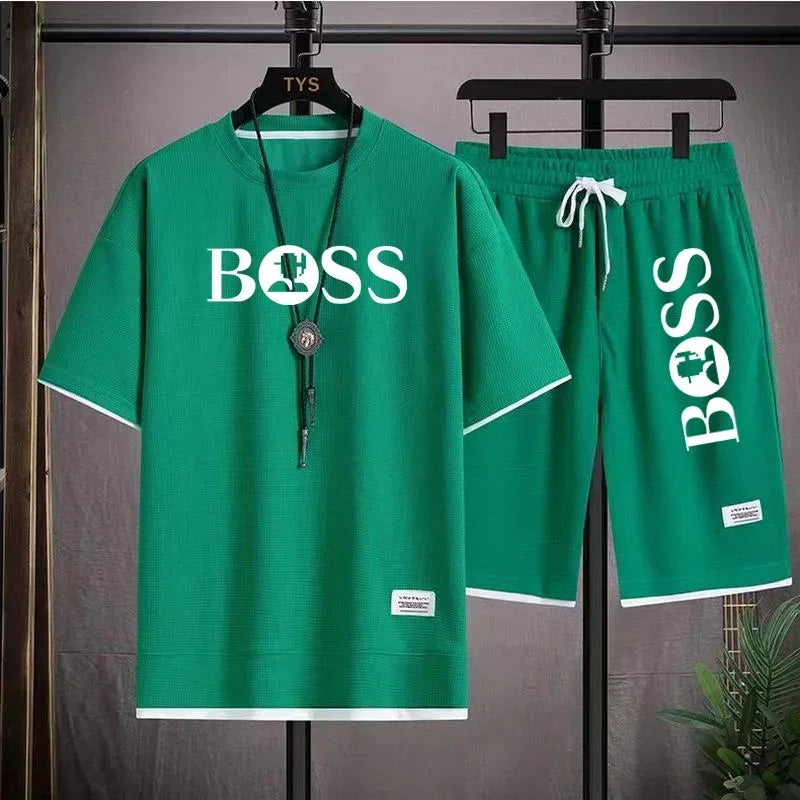 Men's luxury sportswear set casual fitness T-shirt and shorts 2-piece set with short sleeves summer