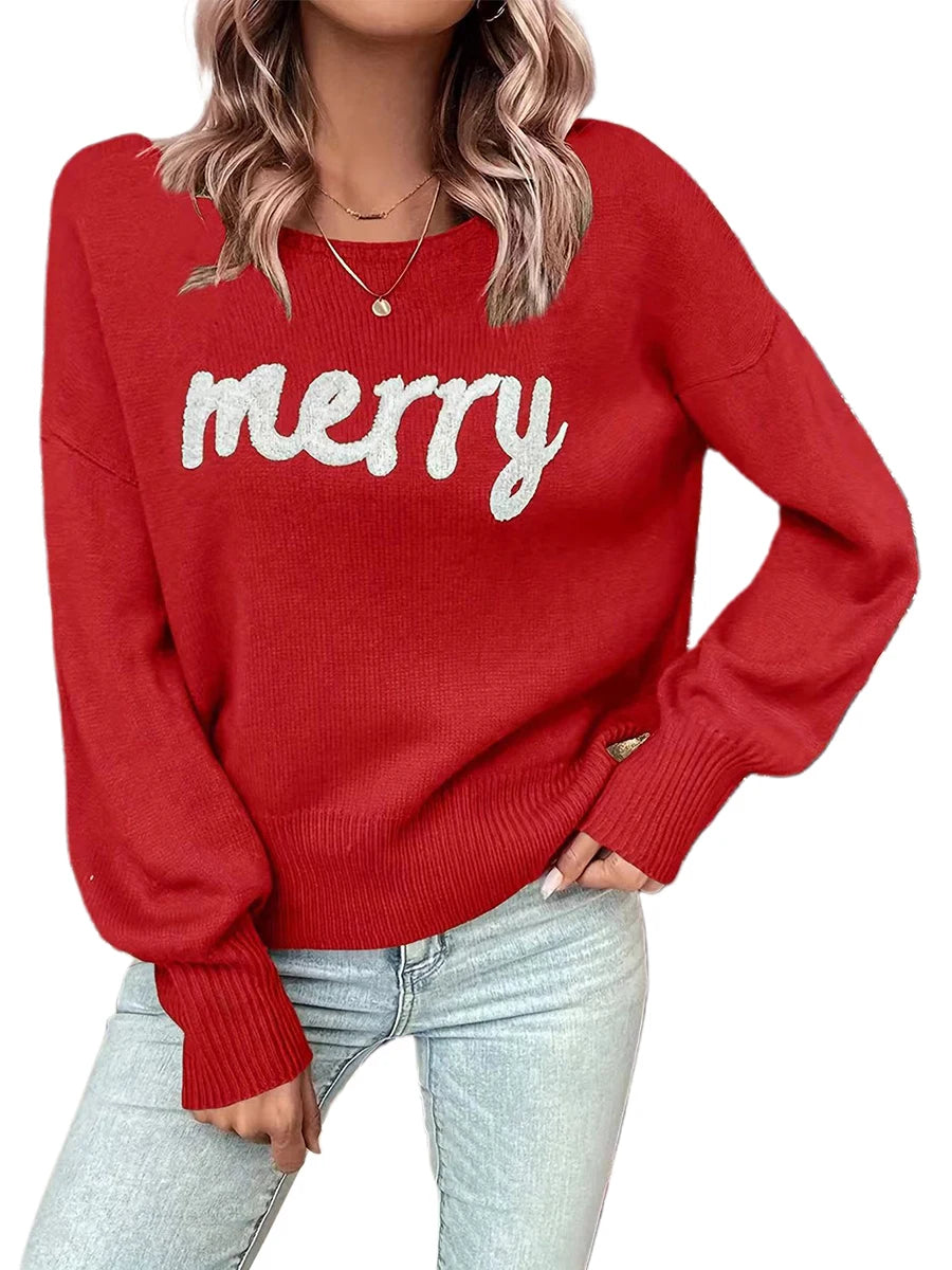 Christmas Women s Casual Sweaters with Holiday Pattern Cozy Long Sleeve Pullover Knitwear for Winter Street Style