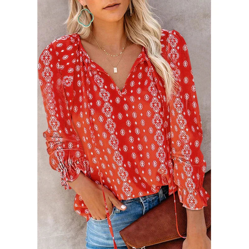 V Neck Lace Up Blouses