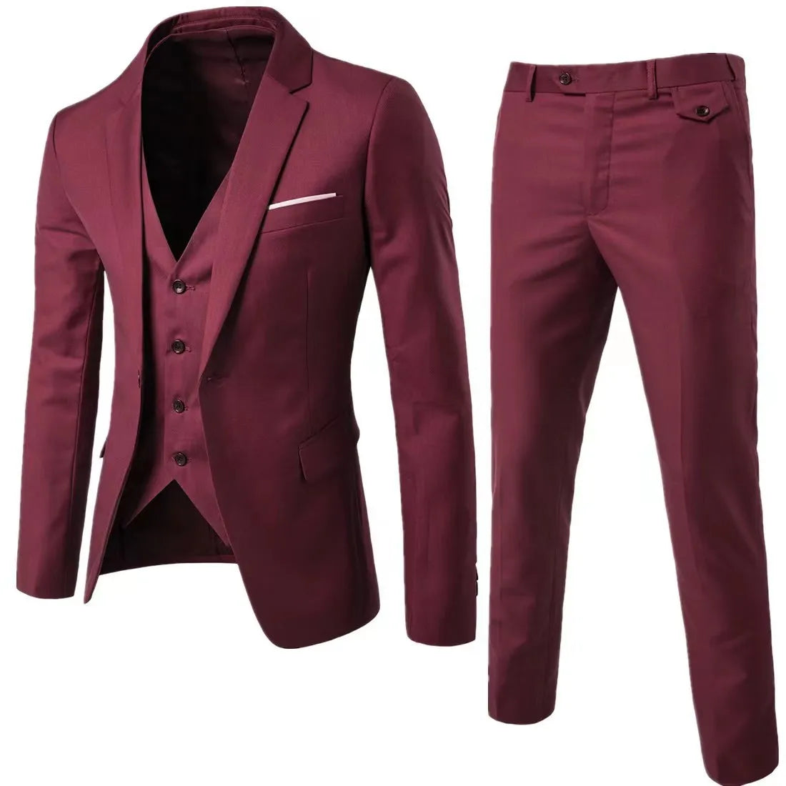 Fashion Jacket + Vest + Trousers Three or Two-piece Set Men's Solid Business Gentleman Casual Fit