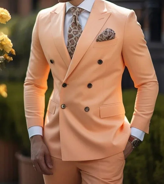 High Quality Men's Suits Double Breasted Bespoke Double Breasted Peaked Lapel Formal Blazer Slim Fit 2 Piece Jacket Pants