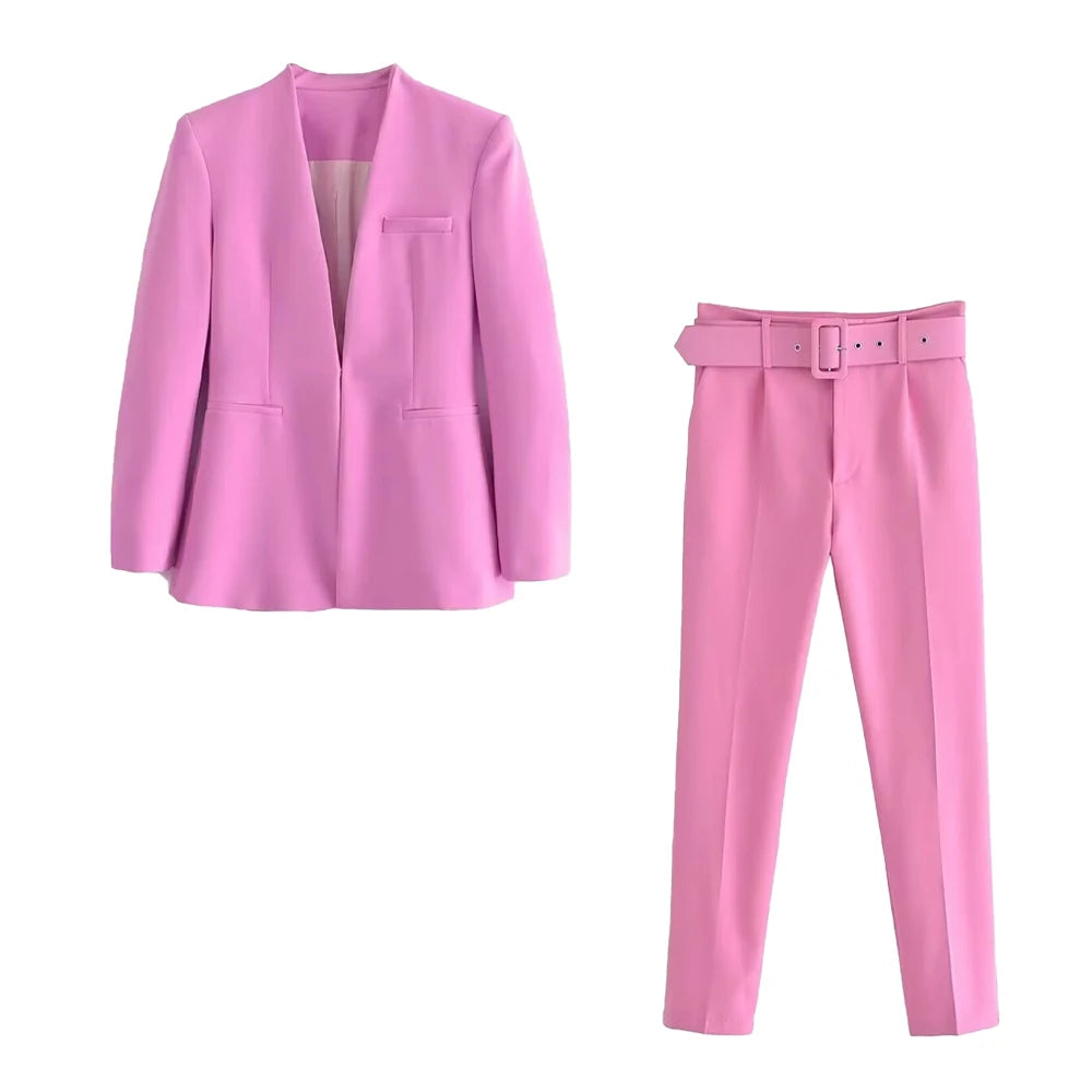 Casual Women's Wear Simple Fashion Solid Color Suit Top Straight Pants Set Two Piece Set Blazer Pants