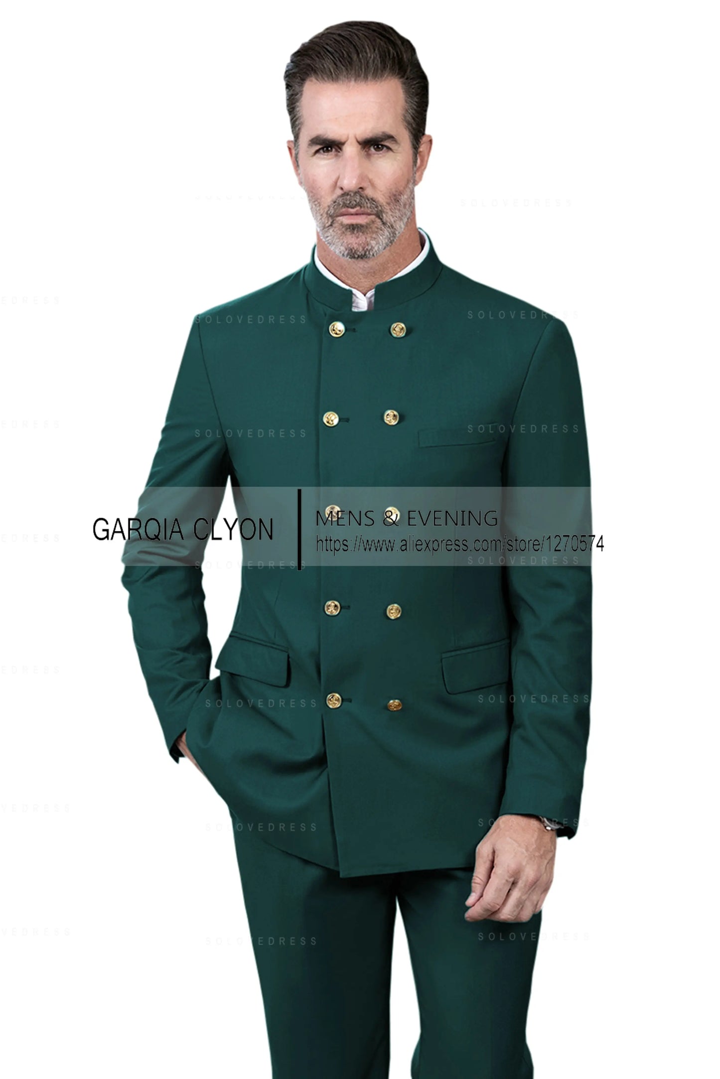 2 Piece Stand Collar Double-Breasted Chinese Style  Men's Suits With 3 Real Pocket Wedding SuitsTailored Fit (Blazer+Pants)