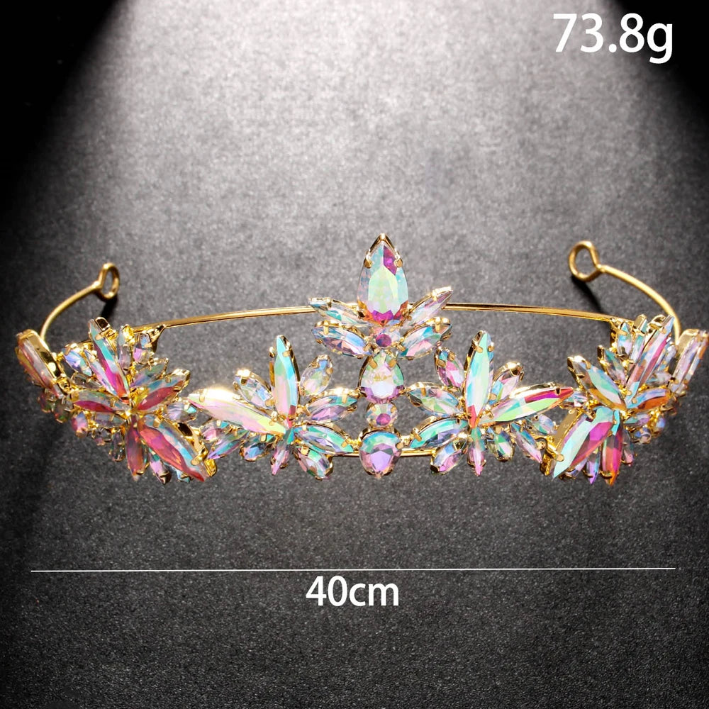 Exaggerated Crystal Forehead Tiaras Hair Accessories Colorful Rhinestone Headband