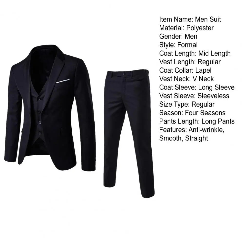 Men Blazer 3Piece Set Wedding Formal Elegant Business Luxury Full Vest Pants Coats Classic Jackets Suit Coat Blazers Trousers