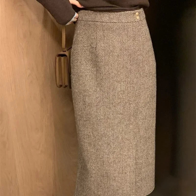 Autumn Winter Solid Simple Retro Long Skirt