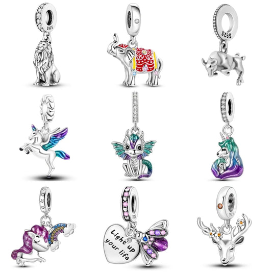 925 Sterling Silver Lion Dragonfly Animal Pendant Bracelet Charms