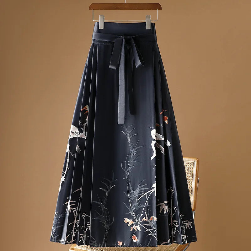 Vintage Maxi Chinese Style Horse Face Skirts  Pleated