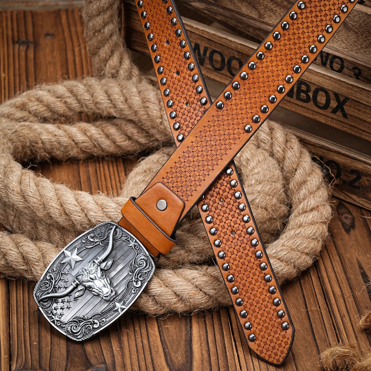 Men & Women-Western-Cowboy-PU Leather-Belts - Vintage Longhorn Belt Engraved Buckle Belt for Jeans
