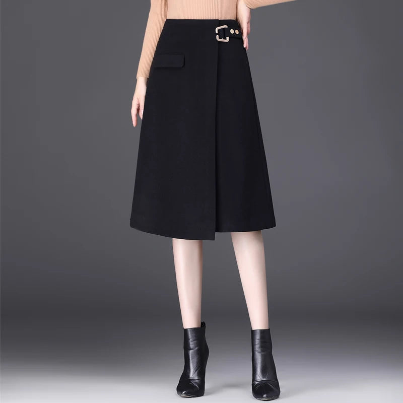 High Waist Wool A-Line  Asymmetrical Skirt