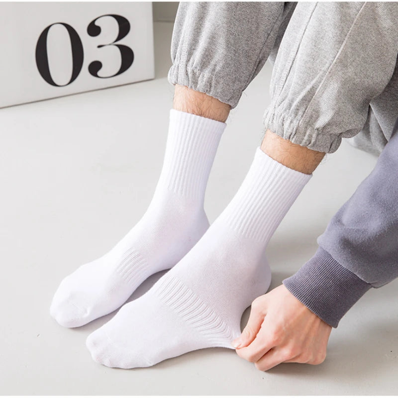 5Pairs Brand Men Cotton New Style White Socks Men Soft Breathable Sports Long socks Summer Winter for Male Socks Plus Size