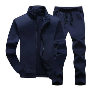 1 Set Men Sweatshirt Sweatpants Solid Color Stand Collar Tracksuit Sportswear Autumn Winter Zipper Jacket Pants Streetwear