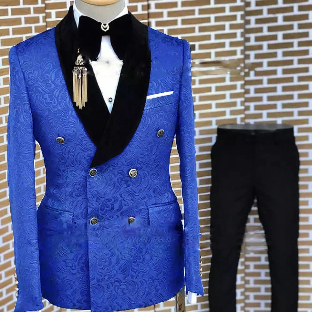 Gray Formal Suit for Men Floral Jacket Pants 2 Piece Set Tuxedo Elegant Men's Suit Handsome Blazer