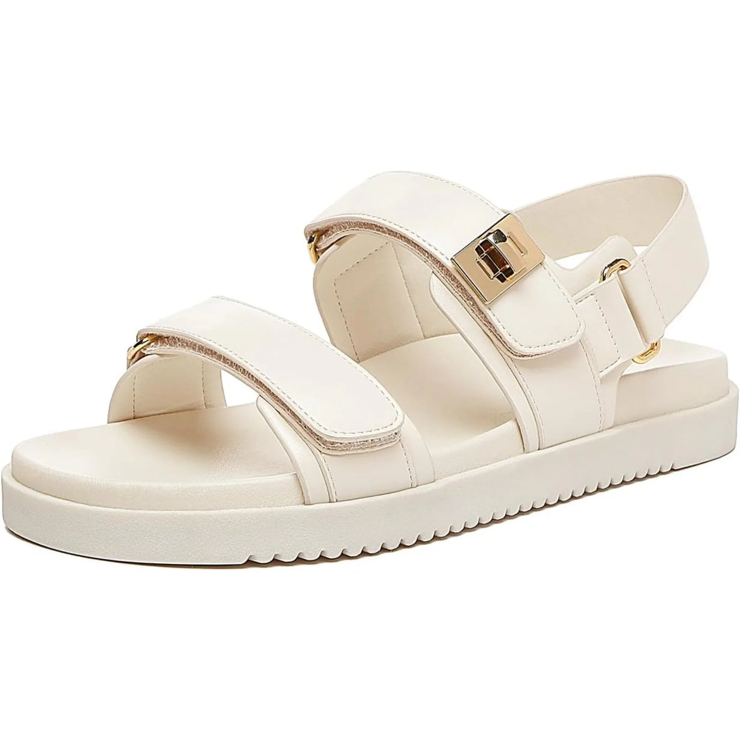 Women's Flat Sandals Comfort Adjustable Double Strap Slip on Leather Footbed Sandals for Women