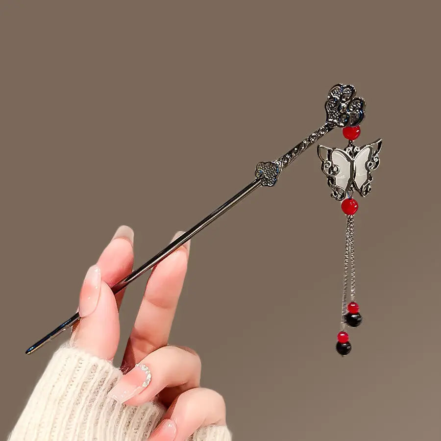 Classic Hair Stick Peach-blossom Hair Chopsticks Gold Plated Prong Updo Chignon Hairpin For Women Chinese Style