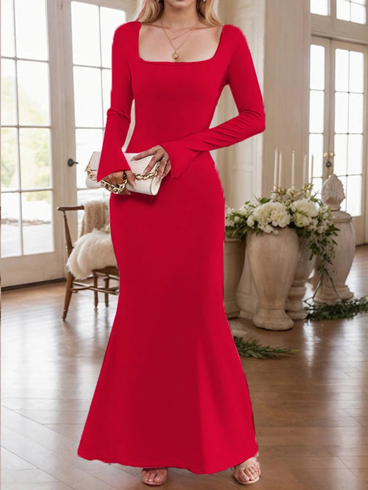 Maxi Dress with Ruffle Detail and Long Sleeves