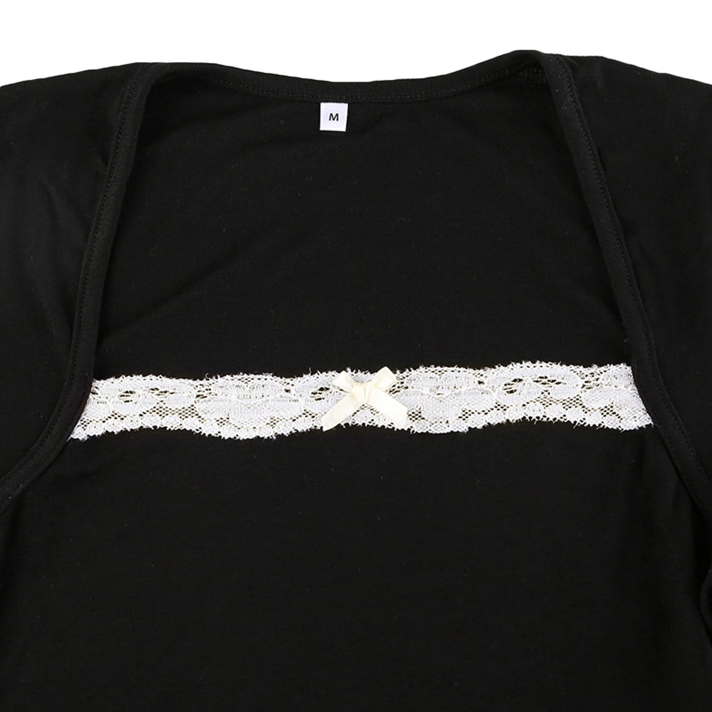 Women's Fashion Square Neck Tops Long Sleeve Elegant Lace Trim Slim Fit T-shirt