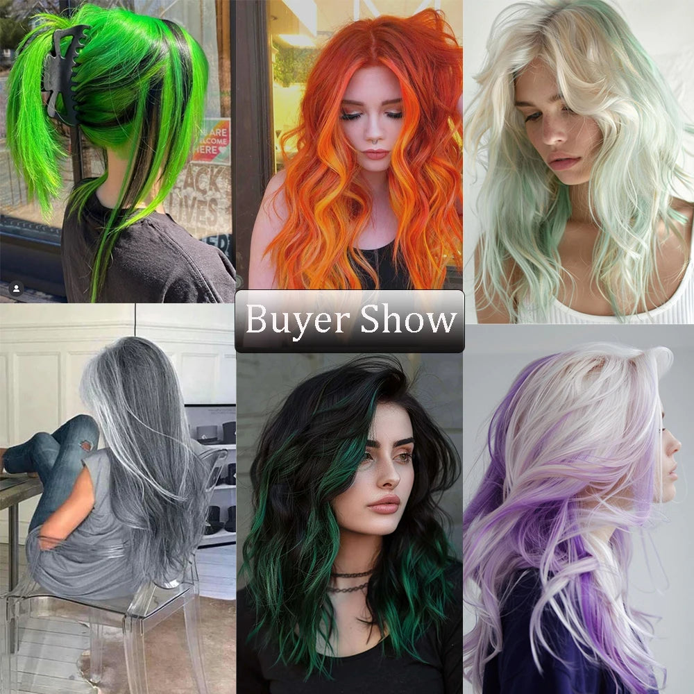 22 inches12pcs/pack Colored Party Synthetic Clip in Hair Extensions  Multi-colors Straight Hair Synthetic Hairpieces