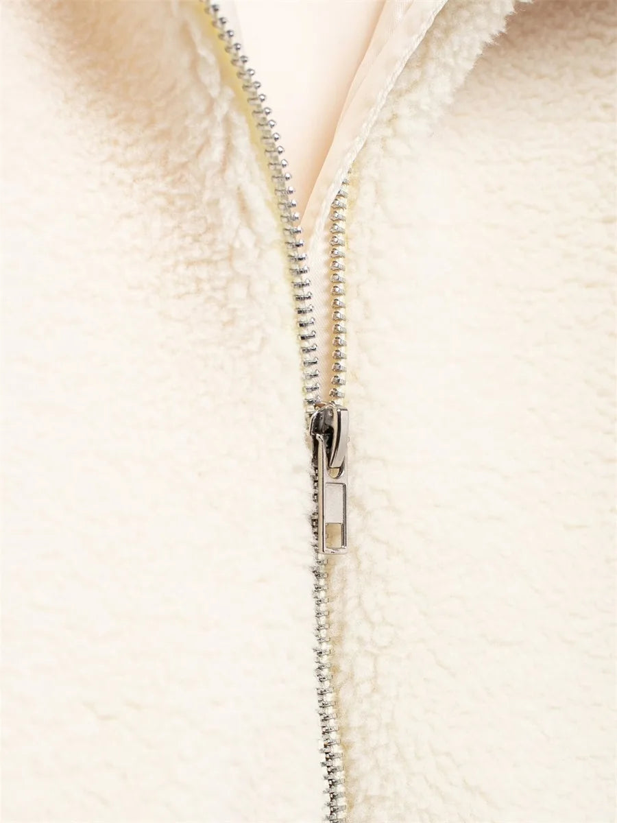 Warm Fleece Coat Casual Thick Stand Collar Long Sleeve Zip Up Wool Jacket