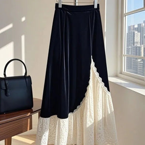 Lace Velvet  A-line Retro Long Skirt