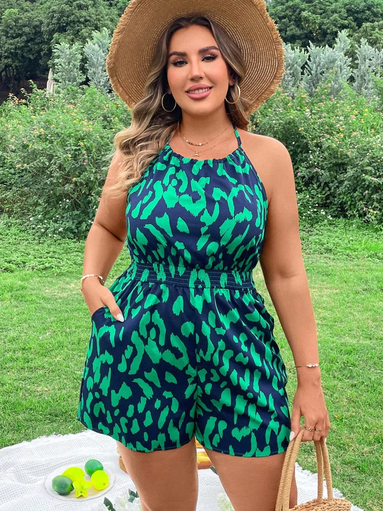 Plus Size Women's Streamlined Big Size Backless Neck Halter Jumpsuit Loose Casual Jumpsuit Summer Style