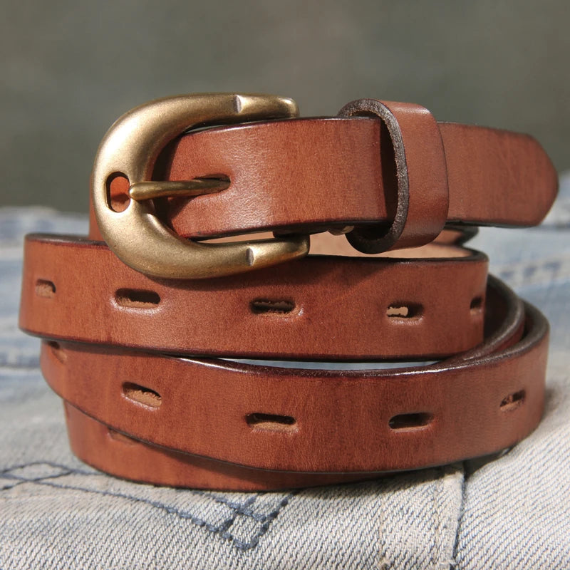 Retro Genuine Leather Belt Pure Copper Button Western Style