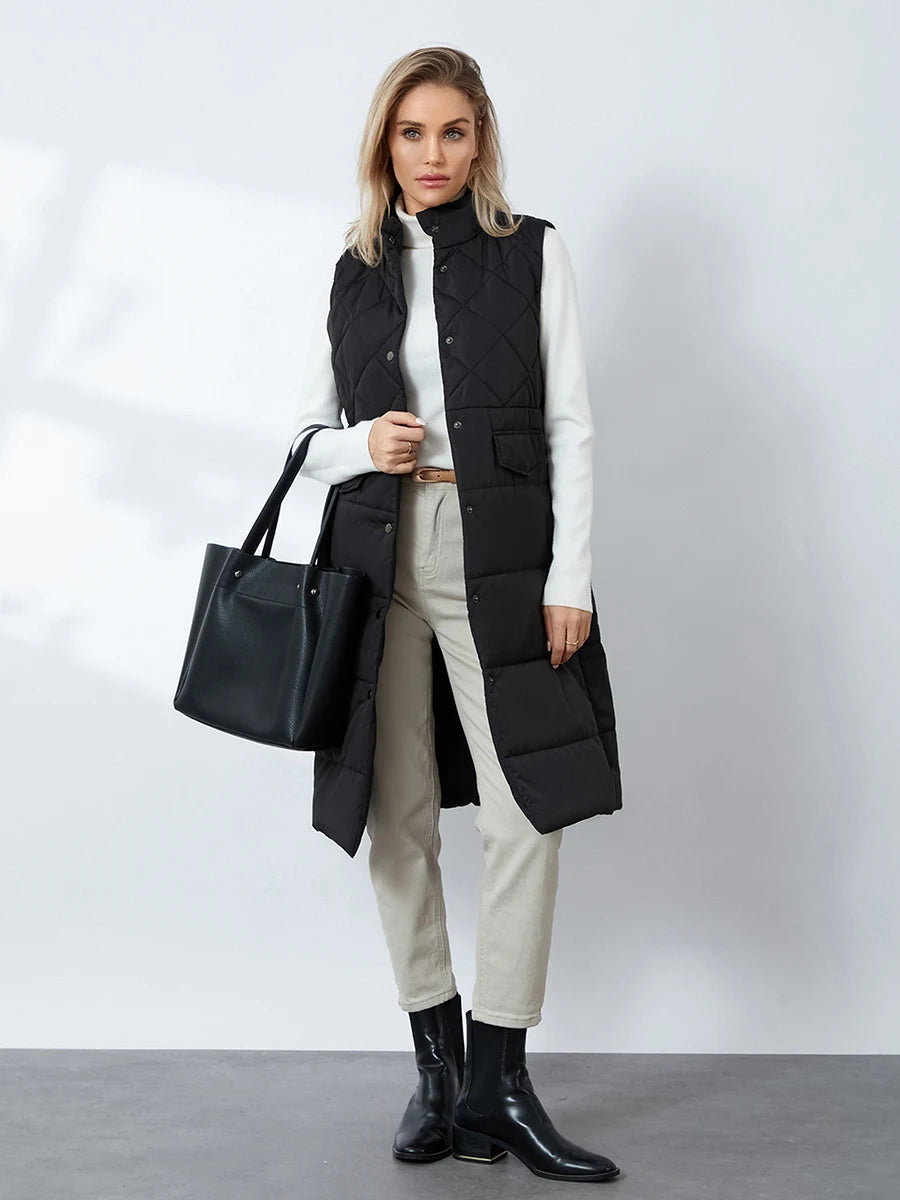 Quilted Puffer Vest Solid Color Warm down Jacket Button Cardigan