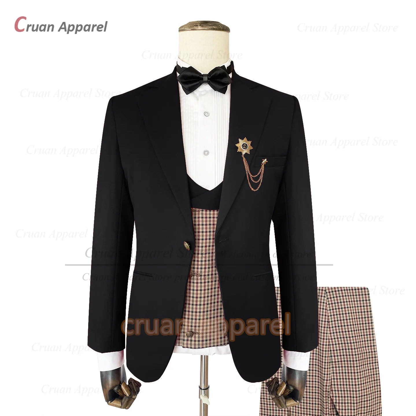 Classic Suit Sets For Men Fashion Checkered Blazer Vest Pants 3 Pieces Formal Party Tailor-made Elegant Slim Fit Costumes