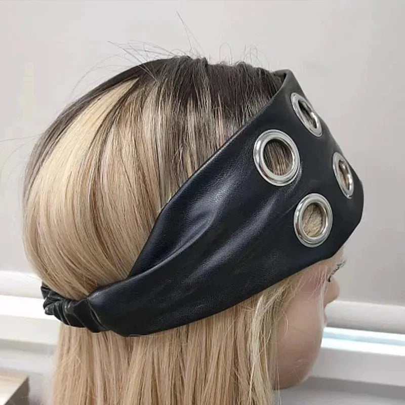 Girl Hollowed Out Eyelets Wide Elastic Headband Stretchy Metal Rock Steampunk for Sports Headbands Hair Accessories