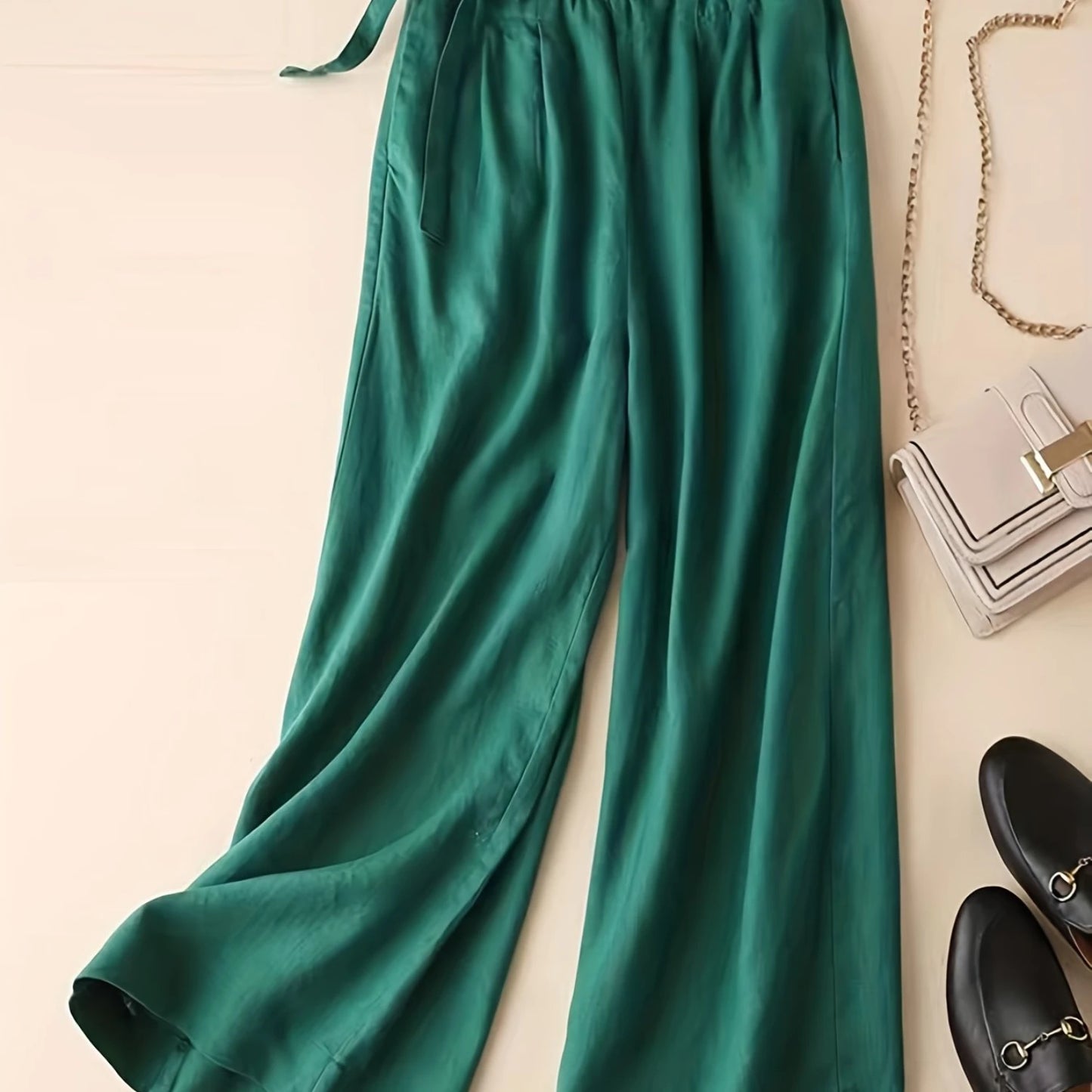 Solid Elastic Waist Pants, Casual Wide Leg Women's Summer Clothing