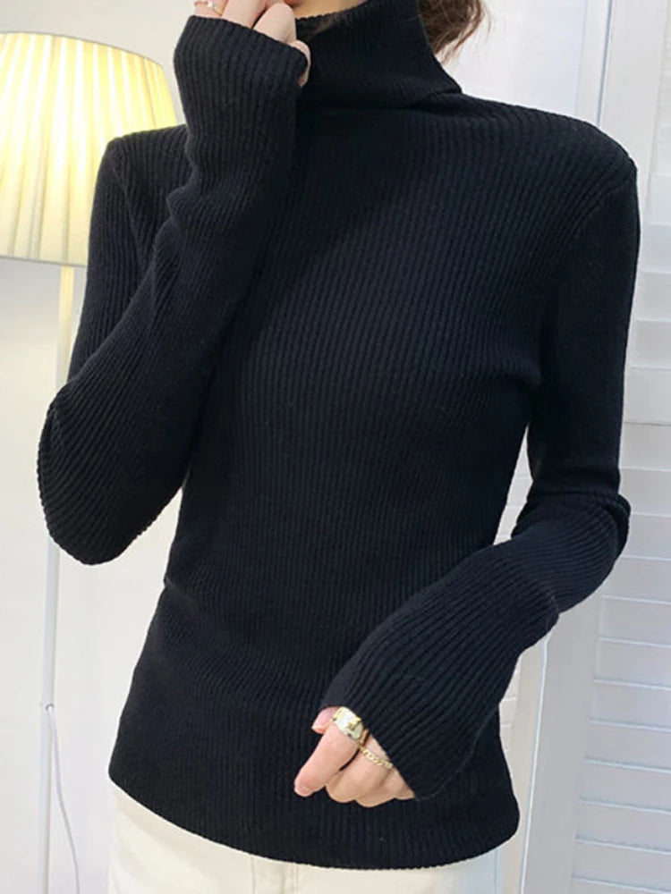 Women's Fall Turtleneck Sweater Knitted Soft Pullovers Cashmere Jumpers Basic Soft Sweaters For Women