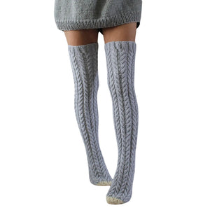 Winter Cable Knit Thigh High Socks Fashion Over the Knee Leg Warmers Solid Color Boot Stockings