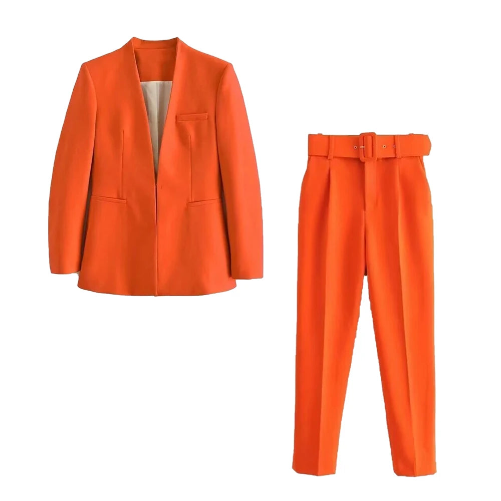 Casual Women's Wear Simple Fashion Solid Color Suit Top Straight Pants Set Two Piece Set Blazer Pants