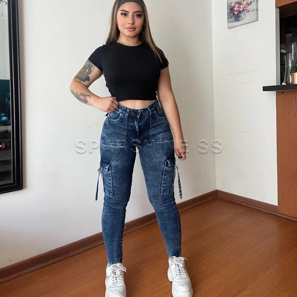 Vintage  Retro  High Waist  Casual  Cargo Pants