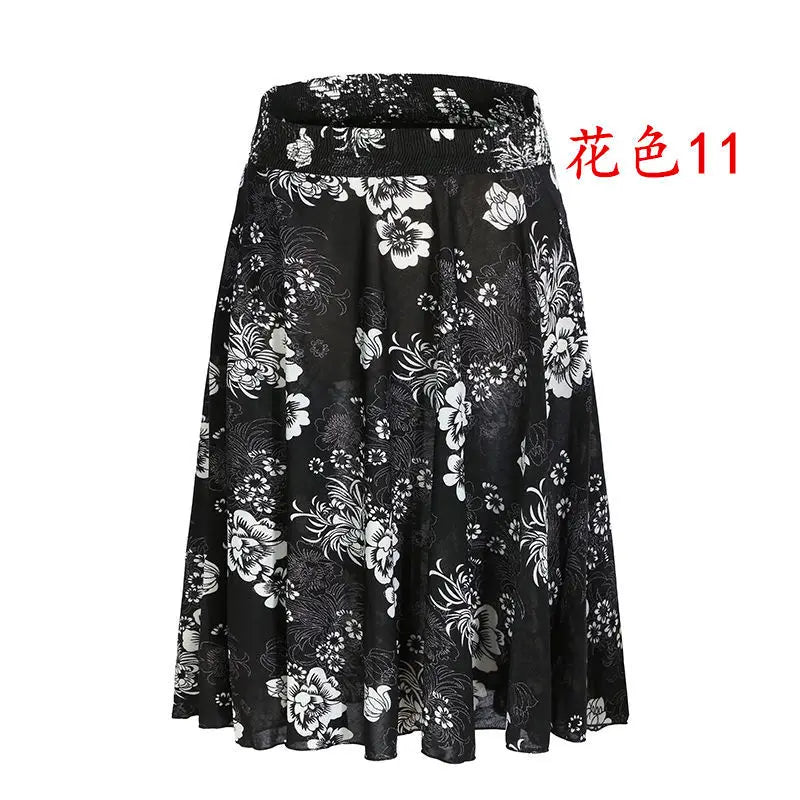 High Waist Printed  Floral Skirt Square Dance Ice Silk