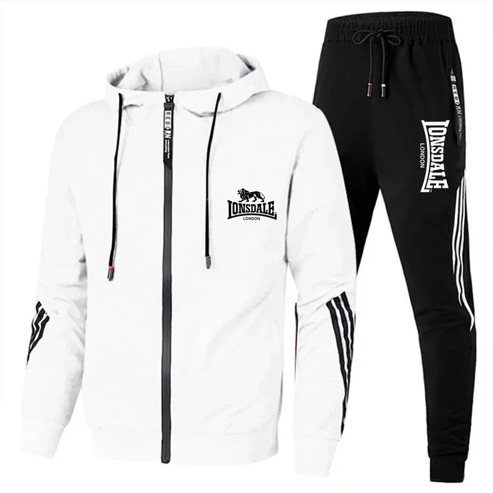 Men's Printed Long-sleeved Fitness Spring And Autumn Hoodie Sports Jacket + Pants Suit Drawstring Sports Suit Zipper Clothes