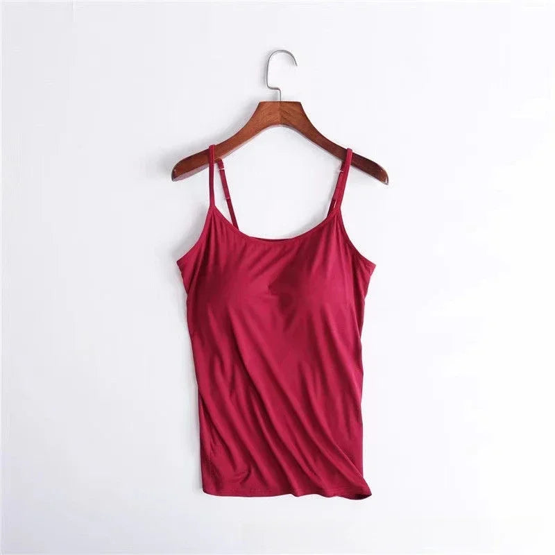 Sexy Women Tops Solid Padded Bra Spaghetti Camisole Top Women Vest Women Camisole with Built in Bra Cami Top Vest Tank Top