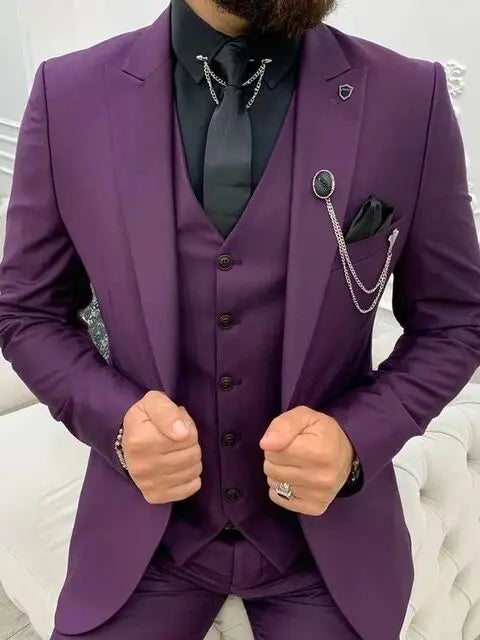 Solid Men Suits 3 Piece Formal Male Suits Fashion Clothing Set Jacket with Pants and Vest